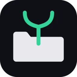 Mergd app icon: two green streams merging into one above a light folder